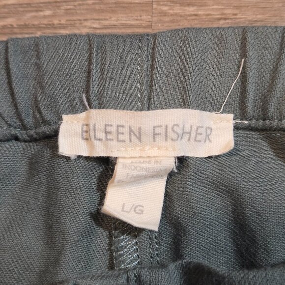 Eileen Fisher Women's Size Large 100% Organic Cotton Twill Ankle Pants Green EUC - Picture 6 of 9